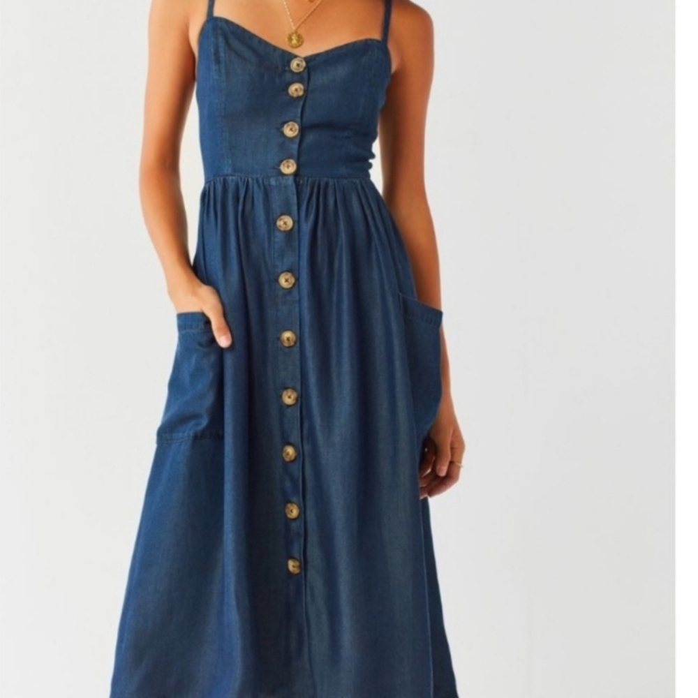 Urban Outfitters Chambray Midi Dress Med - Picture 2 of 7
